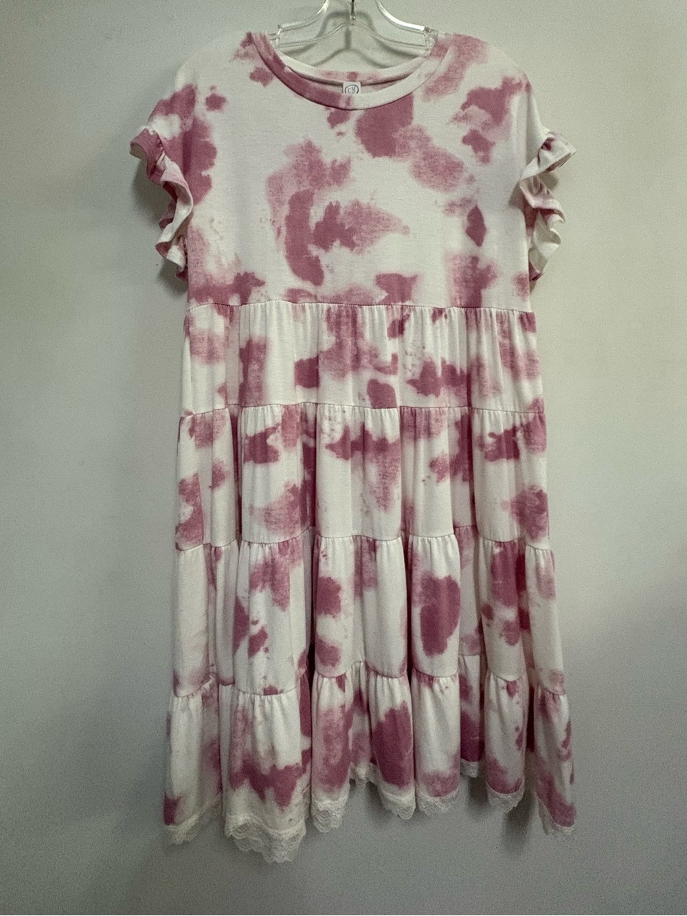 CY Fashion Pink Tie-Dye Tiered Ruffle Sleeve Dress